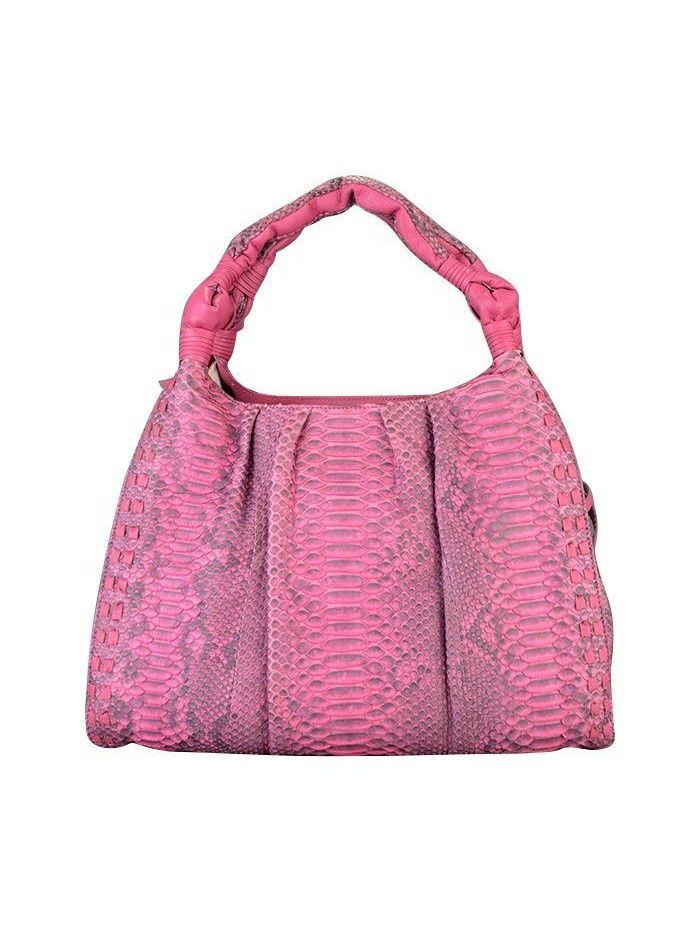 Women Pink Python Skin Shoulder Handbag 