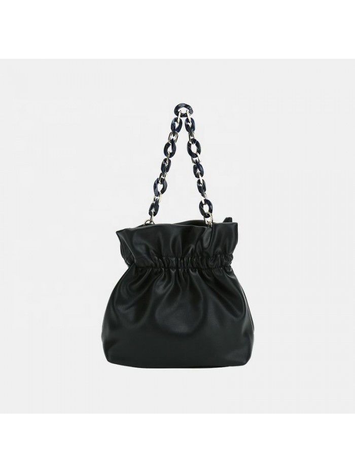 Popular designer acrylic chain handbags PU leather Blush Bucket Bag