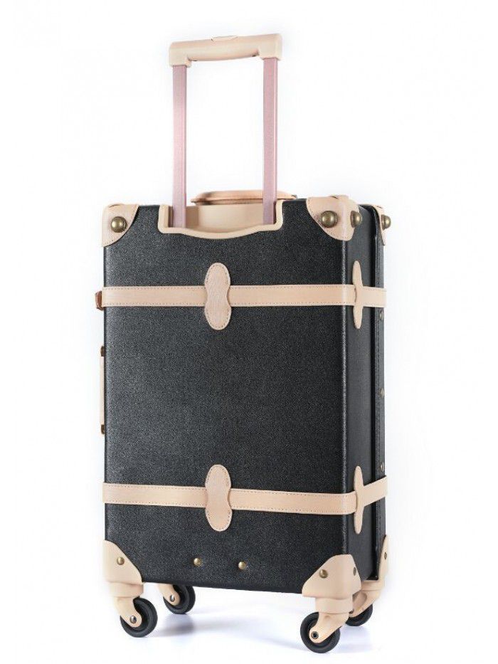 Black PU Leather Trolley Luggage Suitcase with 4 Spinner Wheels 