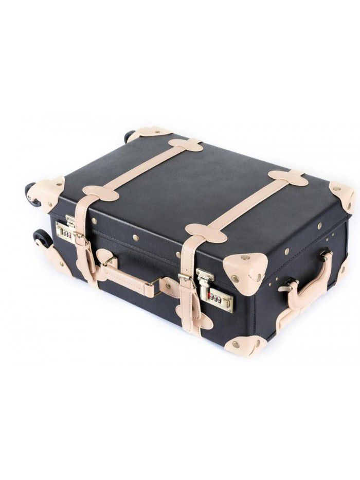 Black PU Leather Trolley Luggage Suitcase with 4 Spinner Wheels 