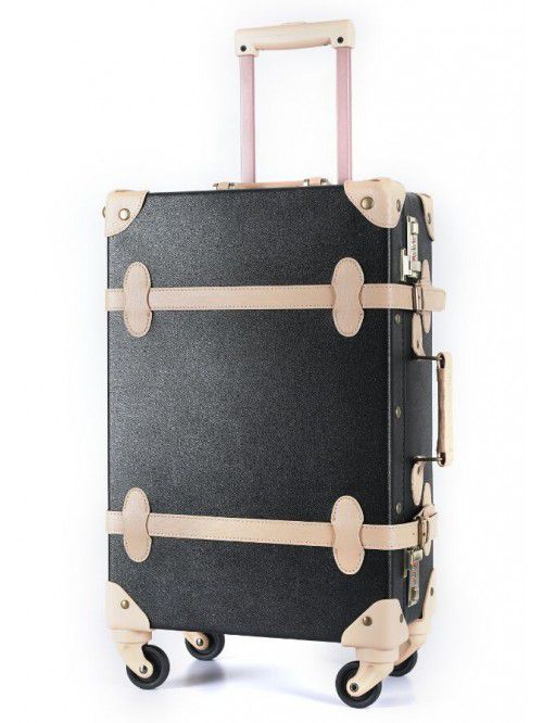 Black PU Leather Trolley Luggage Suitcase with 4 S...