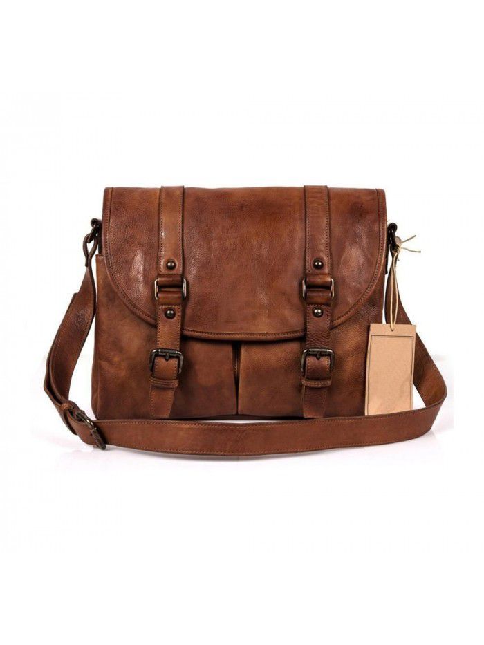 Retro Style Genuine Leather Shoulder Bag Satchel Bag Briefcase Men Messenger Bag for 13.3 Inch Laptop 