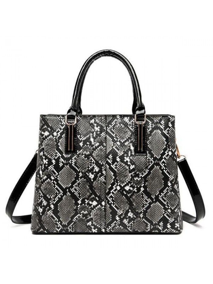 Luxury design snake print shoulder bags simple pu leather handbag for women 