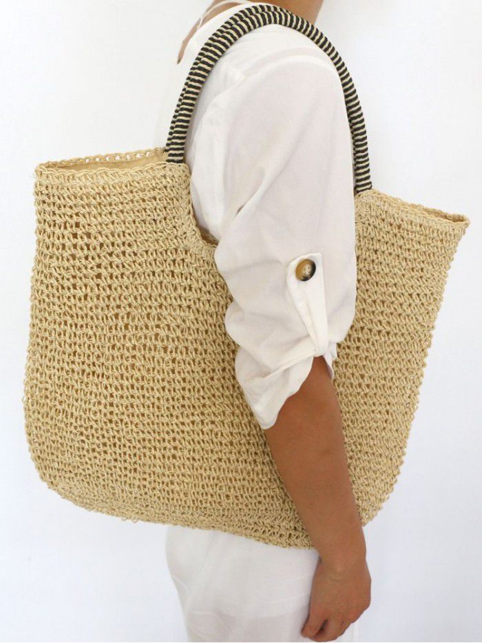 Eco-friendly Portable Casual Rattan Paper String Large Tote Bag Lady Straw Handbag Women Summer Big Woven Beach Bag For Holiday 