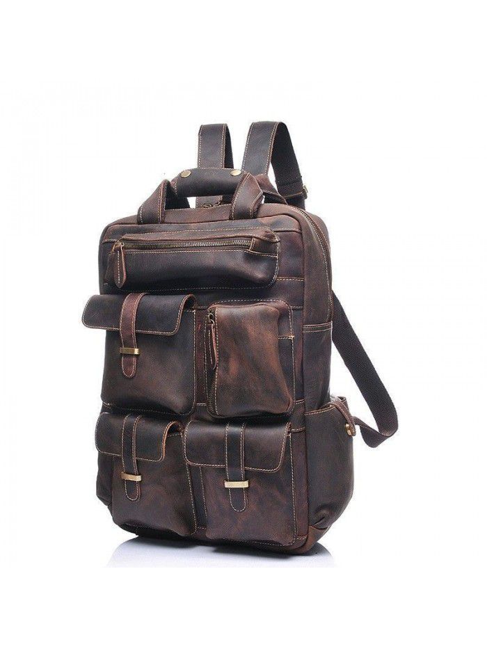  New Fashion Top Quality Designer Men Private Label Genuine Leather Backpack in Stocks 