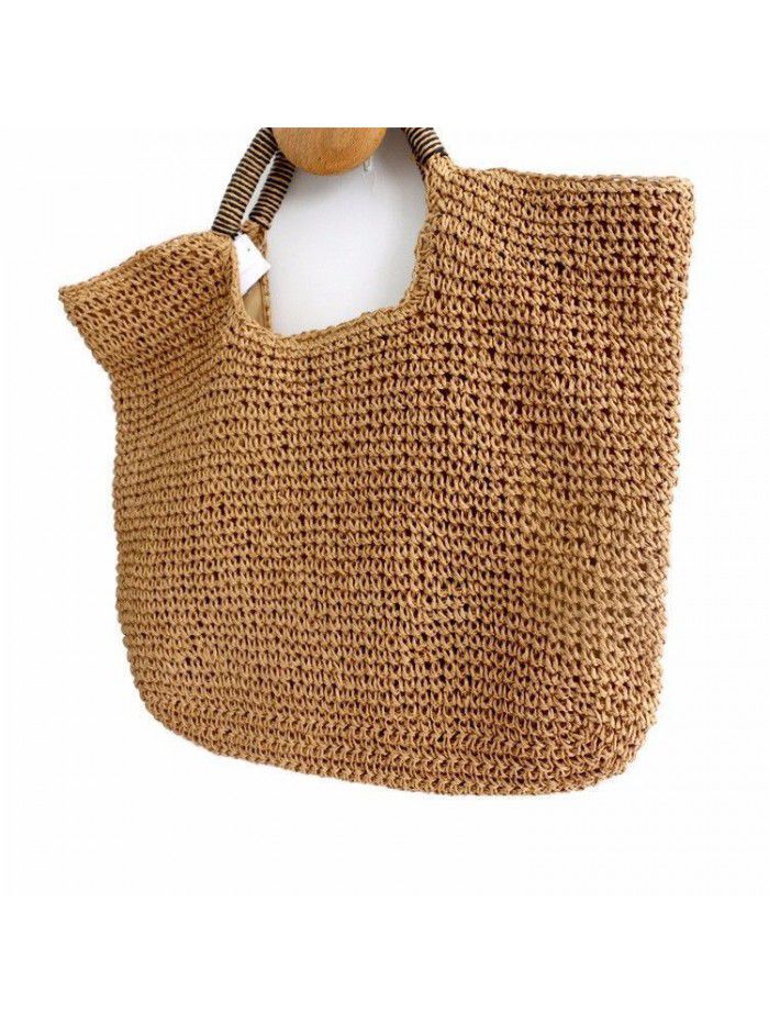 Eco-friendly Portable Casual Rattan Paper String Large Tote Bag Lady Straw Handbag Women Summer Big Woven Beach Bag For Holiday 