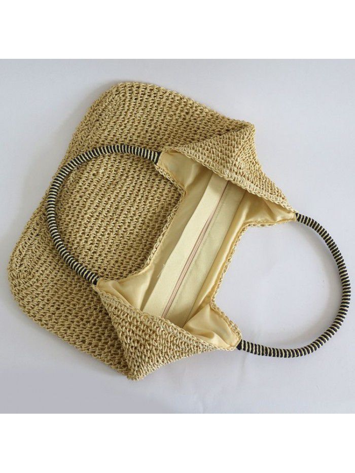 Eco-friendly Portable Casual Rattan Paper String Large Tote Bag Lady Straw Handbag Women Summer Big Woven Beach Bag For Holiday 