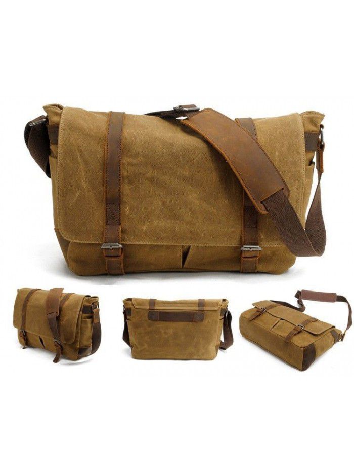 Vintage canvas leather waterproof video sling messenger bag dslr camera bag