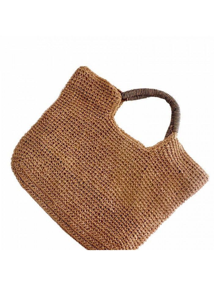 Eco-friendly Portable Casual Rattan Paper String Large Tote Bag Lady Straw Handbag Women Summer Big Woven Beach Bag For Holiday 