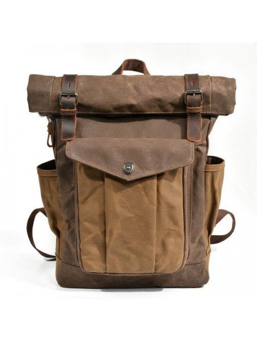 Outdoor travel backpack waterproof waxed canvas sc...