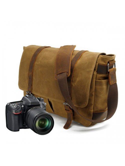 Vintage canvas leather waterproof video sling mess...