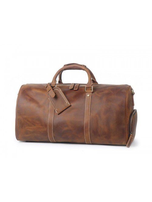 Vintage Leather Duffle Bag Travel Bag with Shoes C...