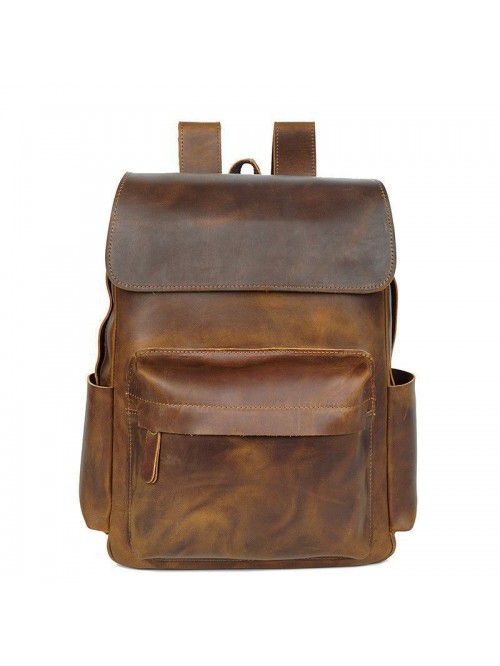 Vintage genuine top layer cow skin leather backpac...