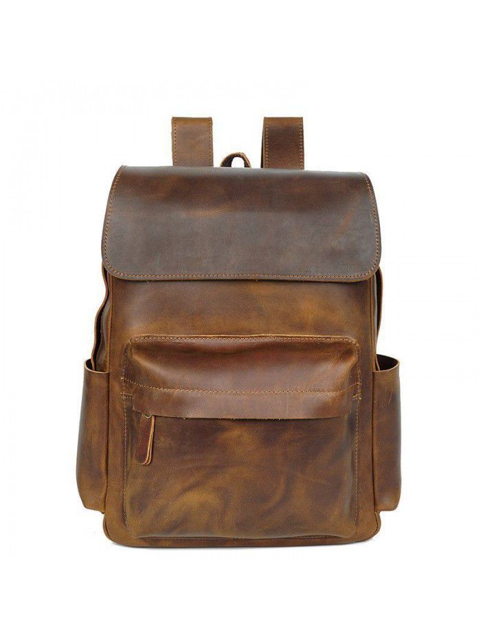 Vintage genuine top layer cow skin leather backpack for man