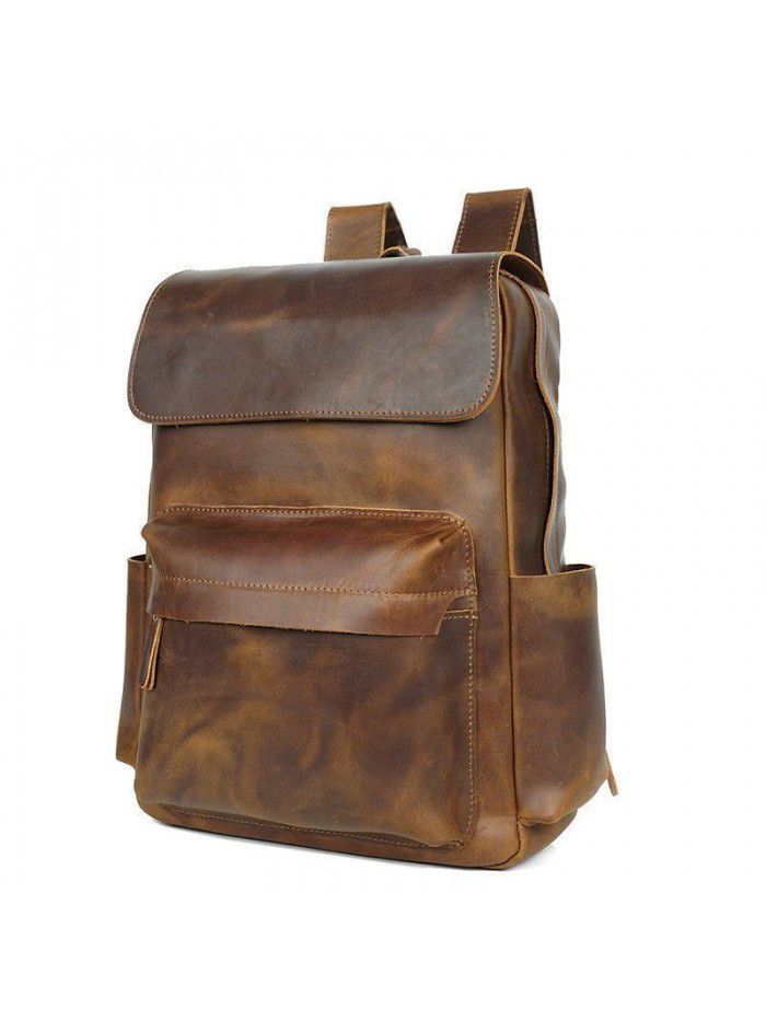 Vintage genuine top layer cow skin leather backpack for man