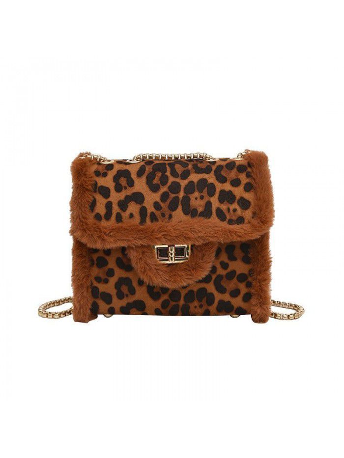  Sexy Women Leopard Pattern Chain Shoulder Satchel Handbag Fur Cross Body Bags 