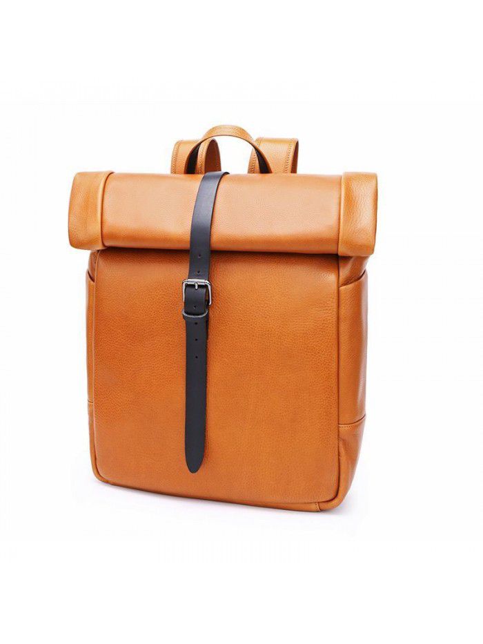 Genuine Leather Outdoor Travel Backpack Laptop Bag For Men