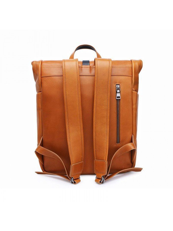 Genuine Leather Outdoor Travel Backpack Laptop Bag For Men