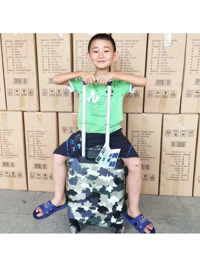 Dongguan factory pattern custom camouflage Trolley Case Cardan wheel password lock suitcase children's luggage wholesale