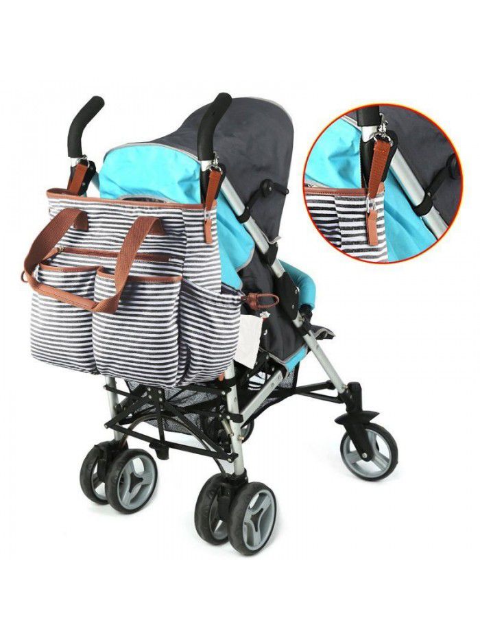 Fashion striped mummy bag portable large capacity canvas mother baby bag multi-functional diagonal diaper bag mummy bag