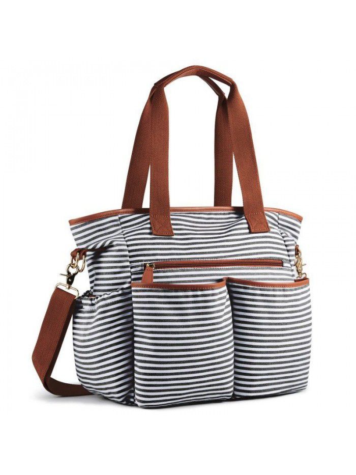 Fashion striped mummy bag portable large capacity canvas mother baby bag multi-functional diagonal diaper bag mummy bag