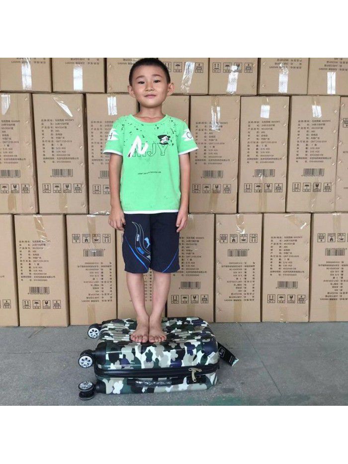 Dongguan factory pattern custom camouflage Trolley Case Cardan wheel password lock suitcase children's luggage wholesale