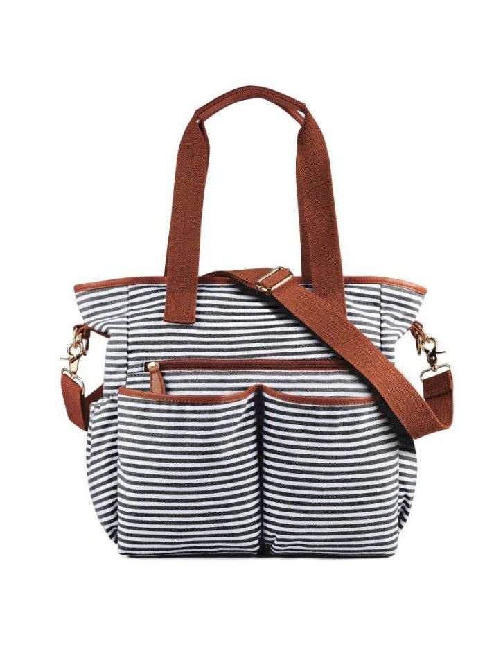 Fashion striped mummy bag portable large capacity canvas mother baby bag multi-functional diagonal diaper bag mummy bag