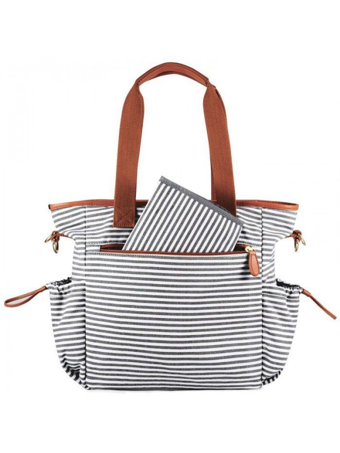 Fashion striped mummy bag portable large capacity canvas mother baby bag multi-functional diagonal diaper bag mummy bag