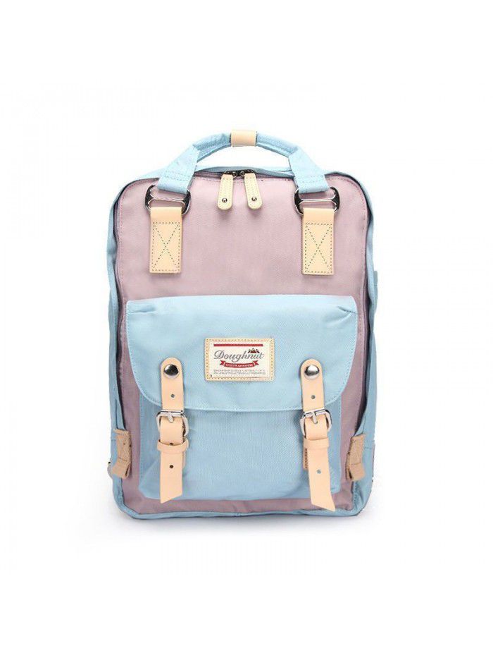 Mommy bag doughnut double shoulder bag female Korean color contrast student canvas schoolbag computer bag fashion bag