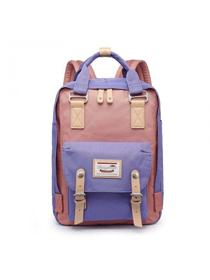 Mommy bag doughnut double shoulder bag female Korean color contrast student canvas schoolbag computer bag fashion bag