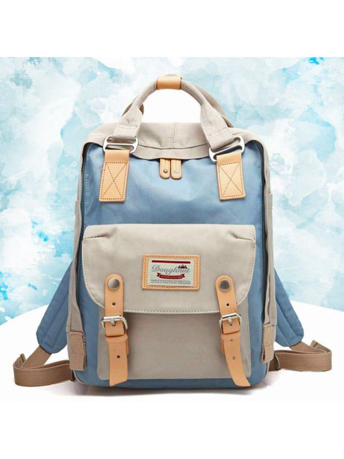 Mommy bag doughnut double shoulder bag female Korean color contrast student canvas schoolbag computer bag fashion bag