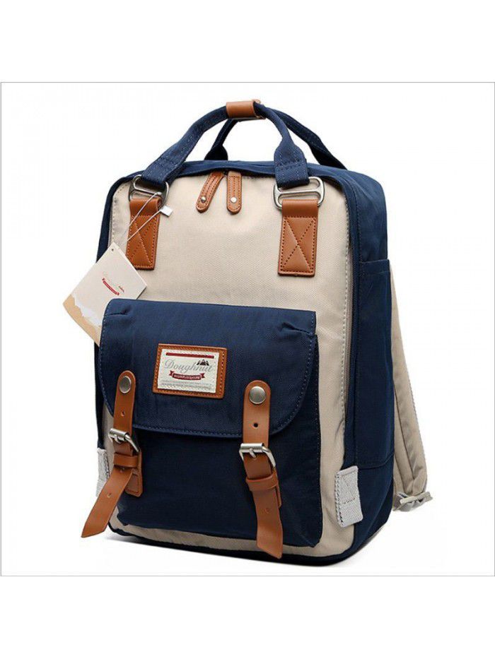 Mommy bag doughnut double shoulder bag female Korean color contrast student canvas schoolbag computer bag fashion bag