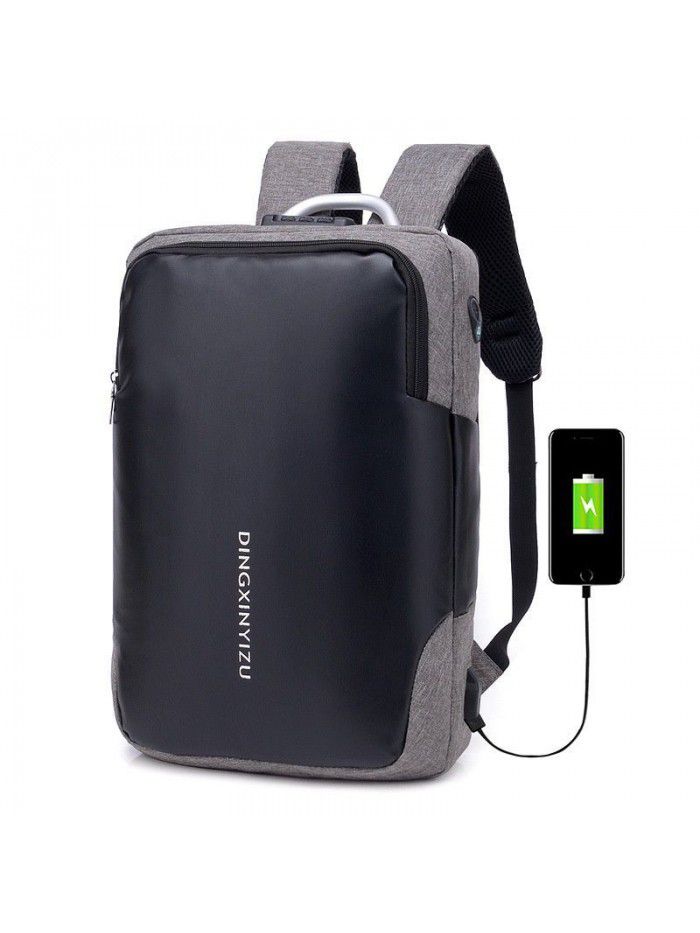 Business computer backpack male USB charging backpack anti theft computer bag campus fashion simple high school student bag
