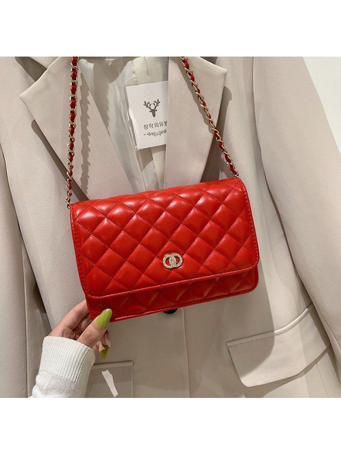 A new women's hair bag 2019 small bag with straddle and all kinds of texture bag foreign temperament Lingge chain bag
