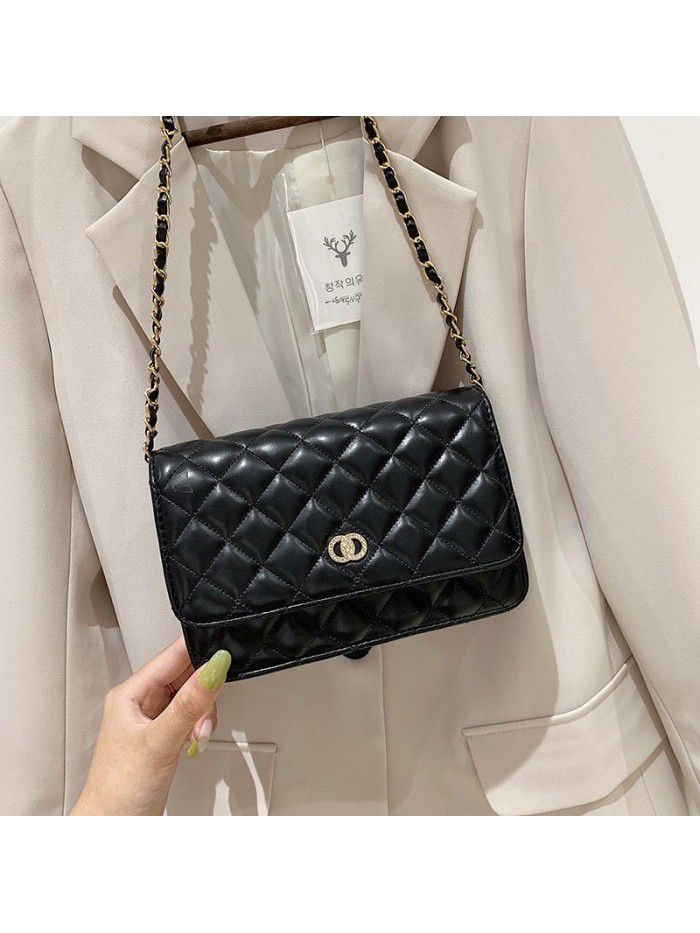 A new women's hair bag 2019 small bag with straddle and all kinds of texture bag foreign temperament Lingge chain bag
