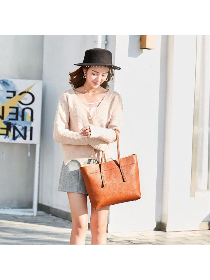 Bag women 2019 new single shoulder bag foreign trade simple big bag large capacity commuter tote bag can be processed and customized