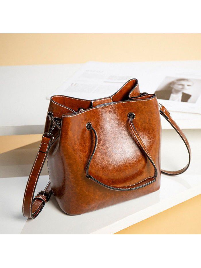 Bucket bag Single Shoulder Messenger women's bag foreign trade wholesale retro women's bag 2020 new fashion all-around drawstring bag
