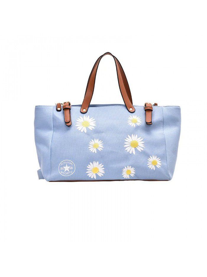 Large capacity single shoulder bag women's bag 2020 new fashion Korean style straddle bag fashion small Zou chrysanthemum Canvas Tote Bag
