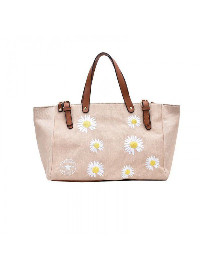 Large capacity single shoulder bag women's bag 2020 new fashion Korean style straddle bag fashion small Zou chrysanthemum Canvas Tote Bag
