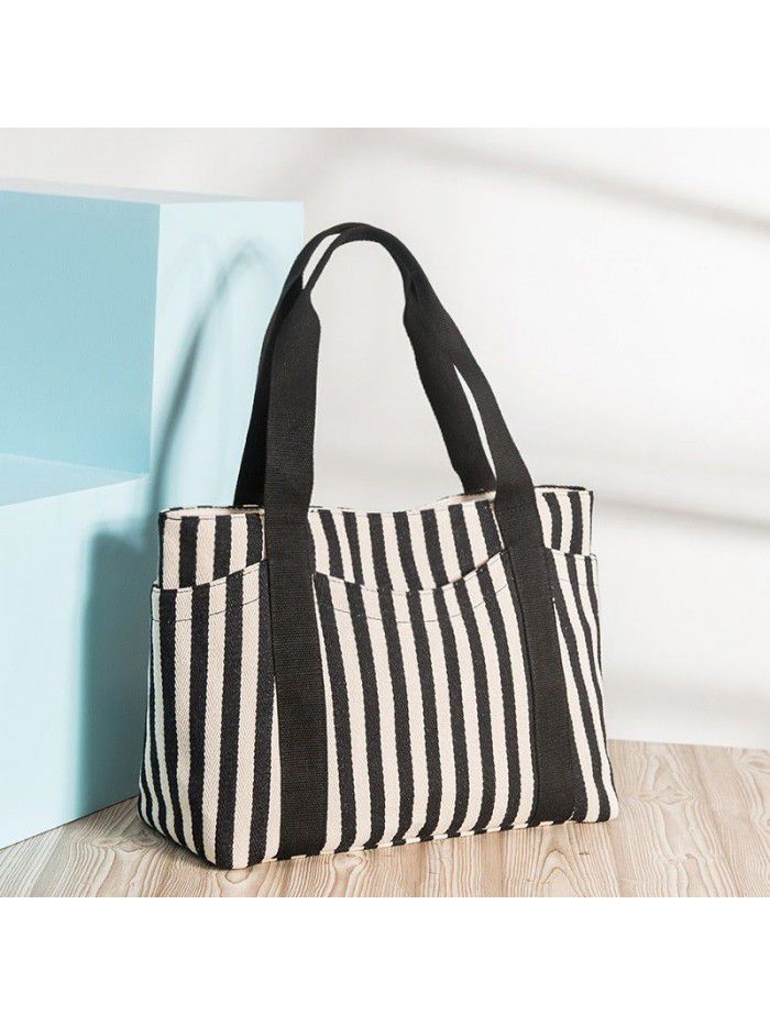 European and American fashion women's bag stripe canvas bag women's hand-held Single Shoulder Bag Tote Mommy canvas bag bag
