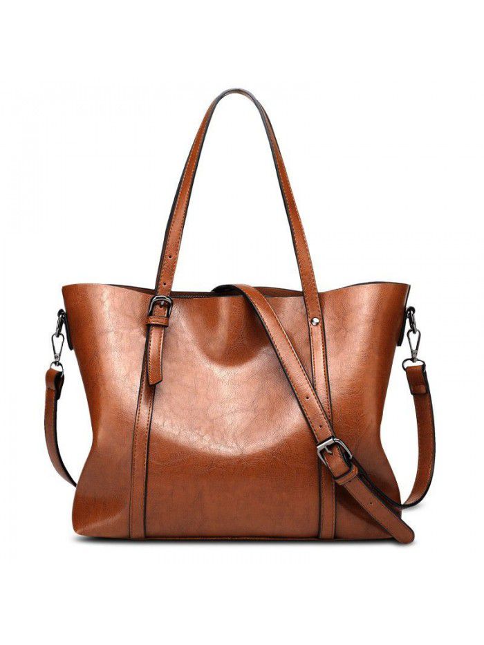 Factory direct sales simple women's bag, all kinds of large capacity women's foreign trade tote bag, one shoulder, diagonal oil wax leather handbag
