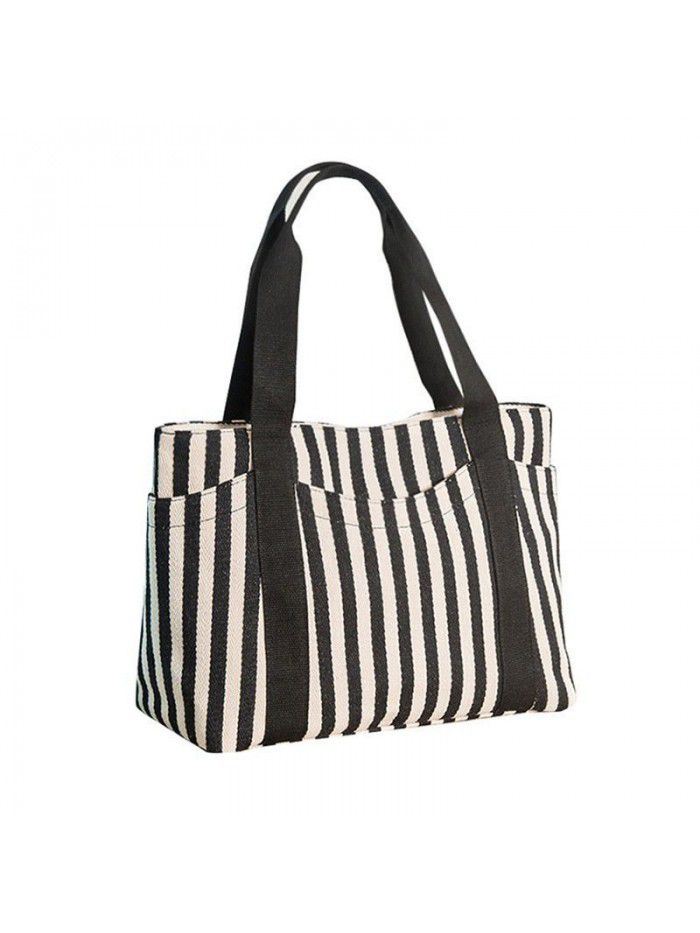 European and American fashion women's bag stripe canvas bag women's hand-held Single Shoulder Bag Tote Mommy canvas bag bag
