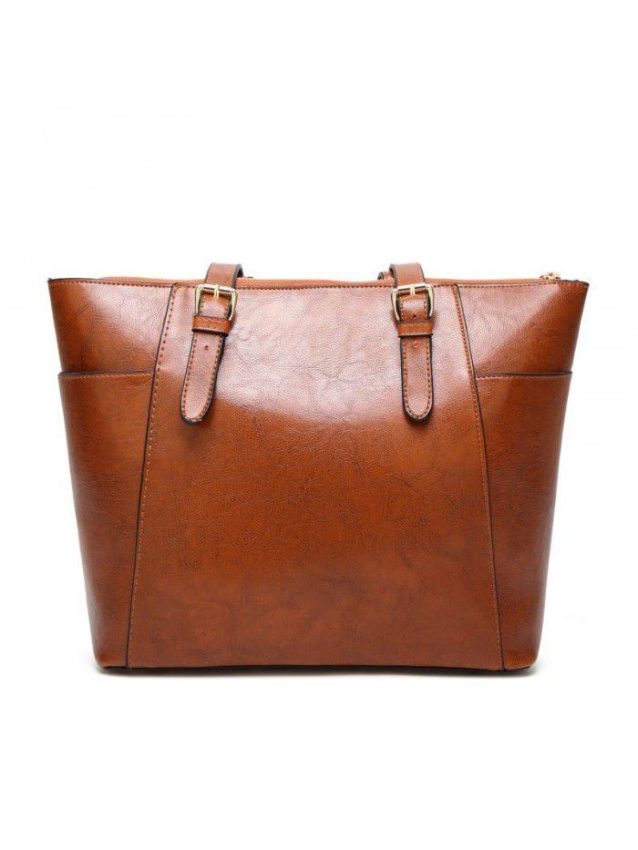 fashion women's bag retro European and American One Shoulder Messenger Bag foreign trade oil wax leather women's handbag large capacity Tote Bag