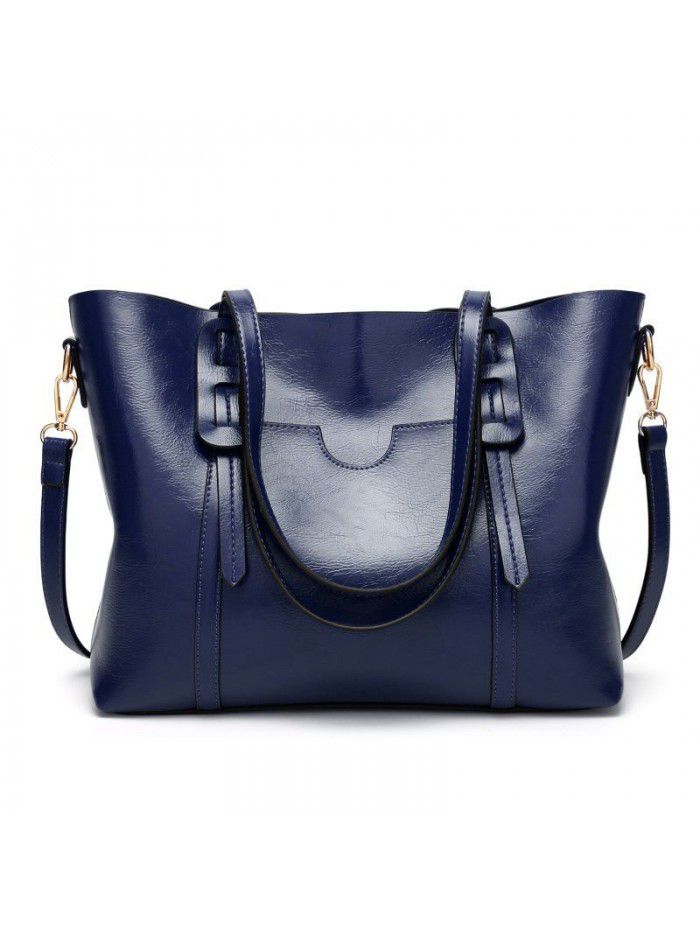 New women's bag European and American cross border fashion oil wax leather shoulder bag cheap high quality handbag simple women's handbag
