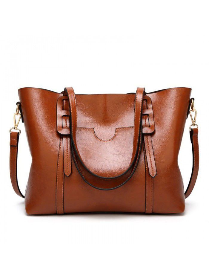 New women's bag European and American cross border fashion oil wax leather shoulder bag cheap high quality handbag simple women's handbag
