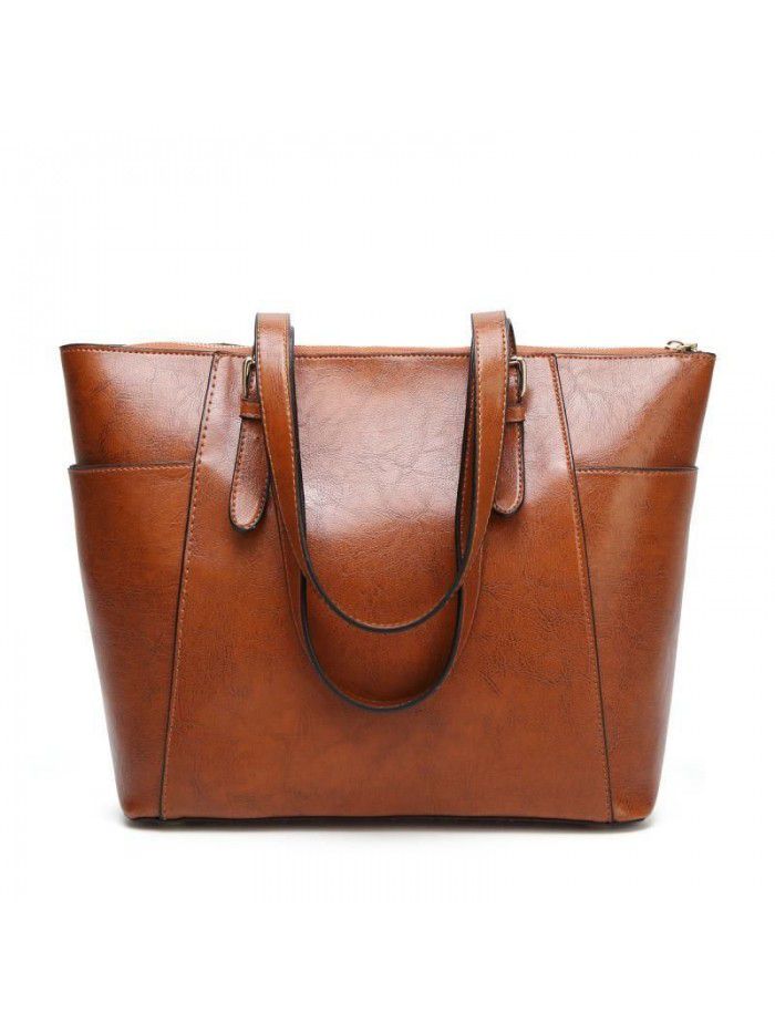 fashion women's bag retro European and American One Shoulder Messenger Bag foreign trade oil wax leather women's handbag large capacity Tote Bag