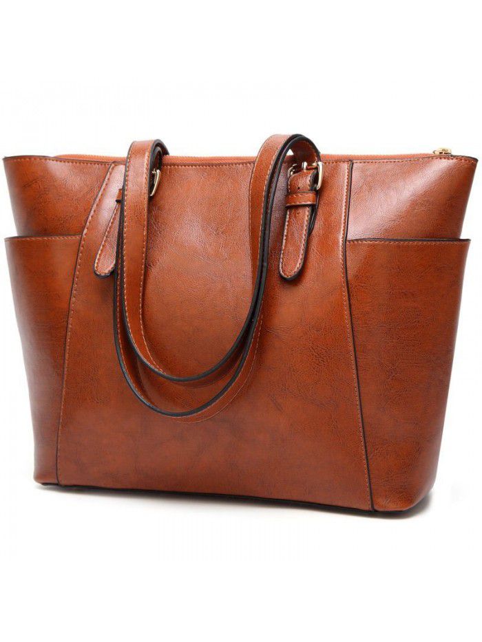 fashion women's bag retro European and American One Shoulder Messenger Bag foreign trade oil wax leather women's handbag large capacity Tote Bag