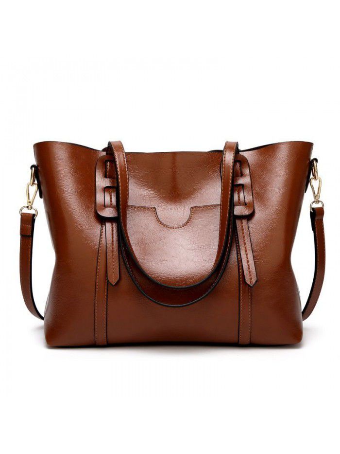 New women's bag European and American cross border fashion oil wax leather shoulder bag cheap high quality handbag simple women's handbag
