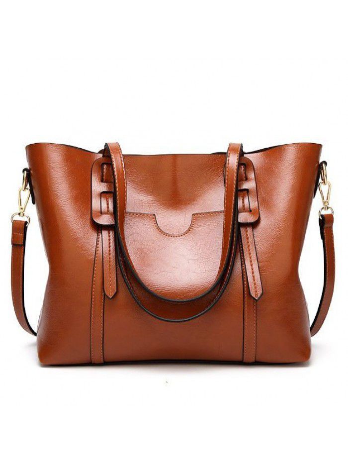 New women's bag European and American cross border fashion oil wax leather shoulder bag cheap high quality handbag simple women's handbag
