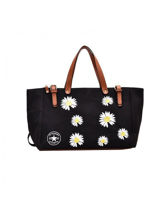 Large capacity single shoulder bag women's bag 2020 new fashion Korean style straddle bag fashion small Zou chrysanthemum Canvas Tote Bag
